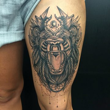 lion-mandala-thigh-tattoo-primitive-tattoo-ink